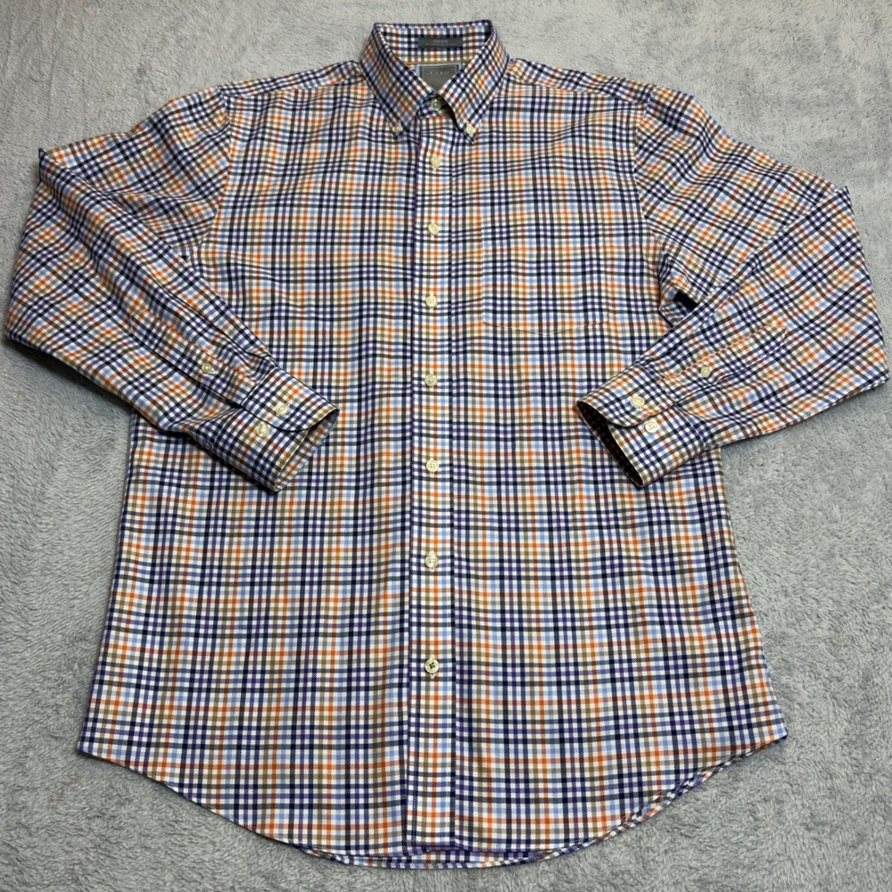Enro Button Down Shirt Mens Medium Multicolor Check Non-Iron Cotton Long Sleeve